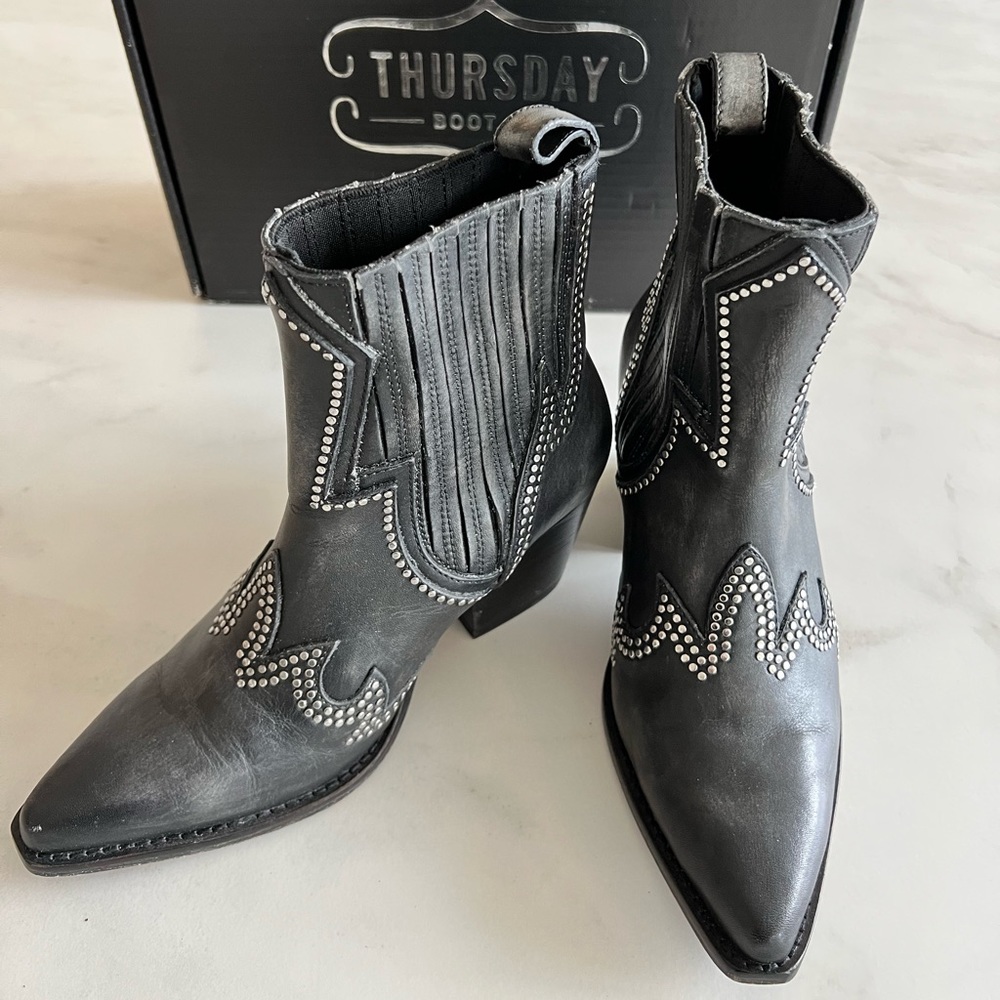 Thursday Boot Company Distressed Grey Studded Icon Boot